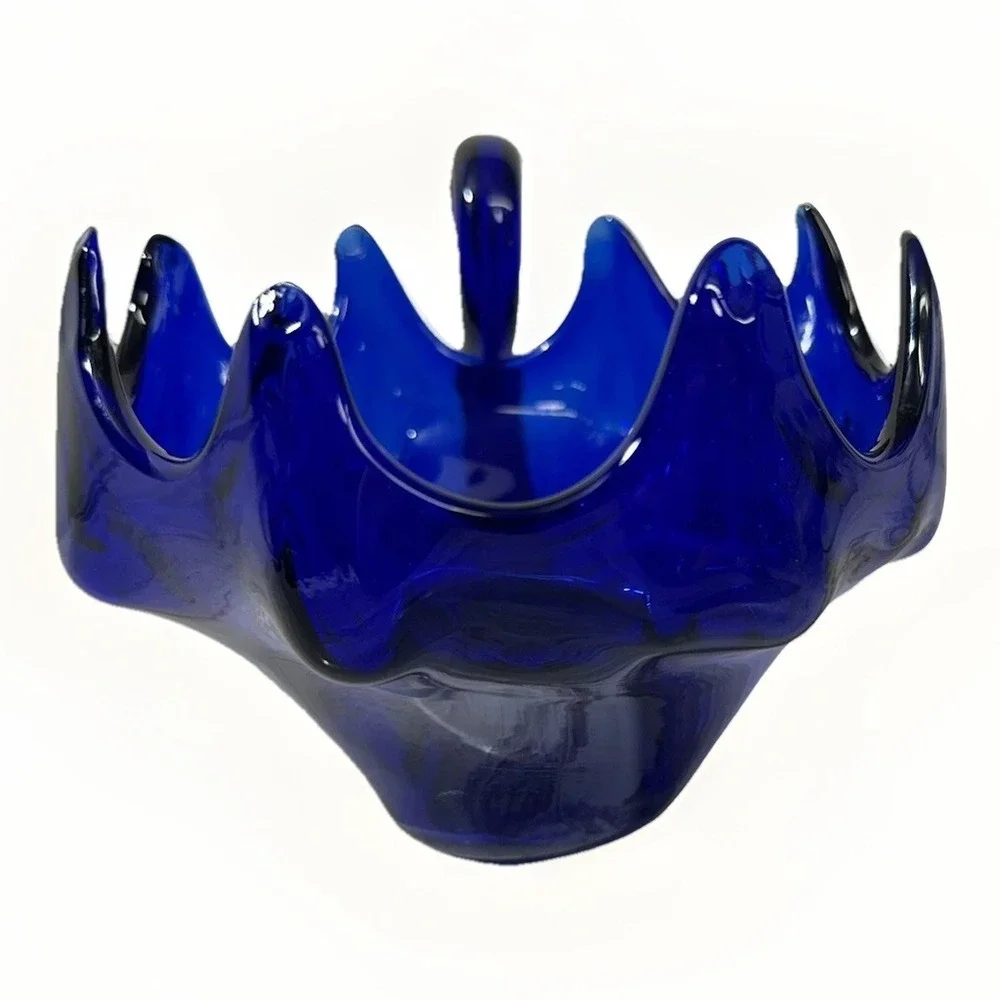 Vintage Cobalt Blue Blown Glass Swan Candy Dish MCM Decorative